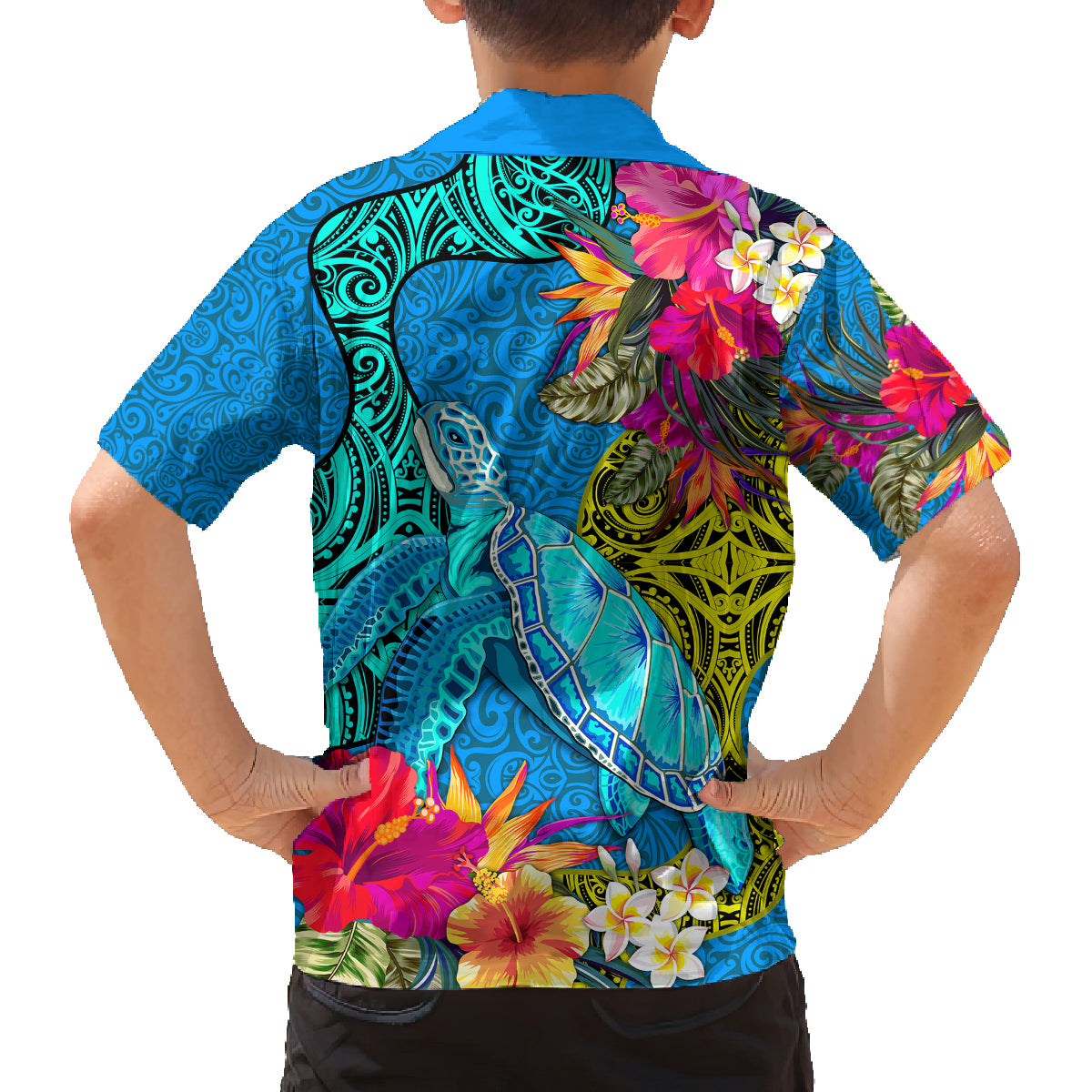 polynesian-family-matching-off-shoulder-maxi-dress-and-hawaiian-shirt-the-turtle-jung-flower-with-maori-pattern-ethnic-style