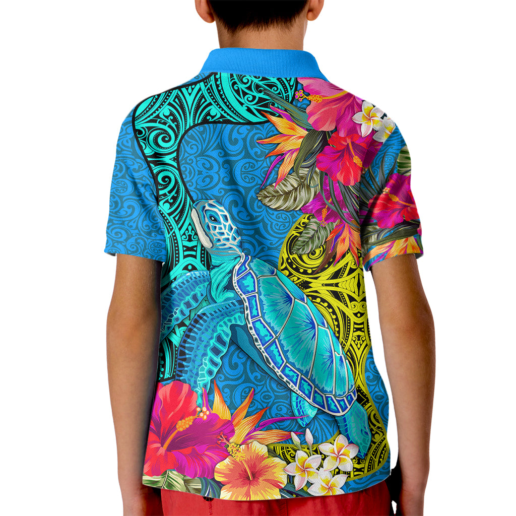 Polynesian Kid Polo Shirt The Turtle Jung Flower with Maori Pattern Ethnic Style LT03 - Polynesian Pride