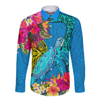 polynesian-long-sleeve-button-shirt-the-turtle-jung-flower-with-maori-pattern-ethnic-style