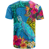Polynesian T Shirt The Turtle Jung Flower with Maori Pattern Ethnic Style LT03 - Polynesian Pride