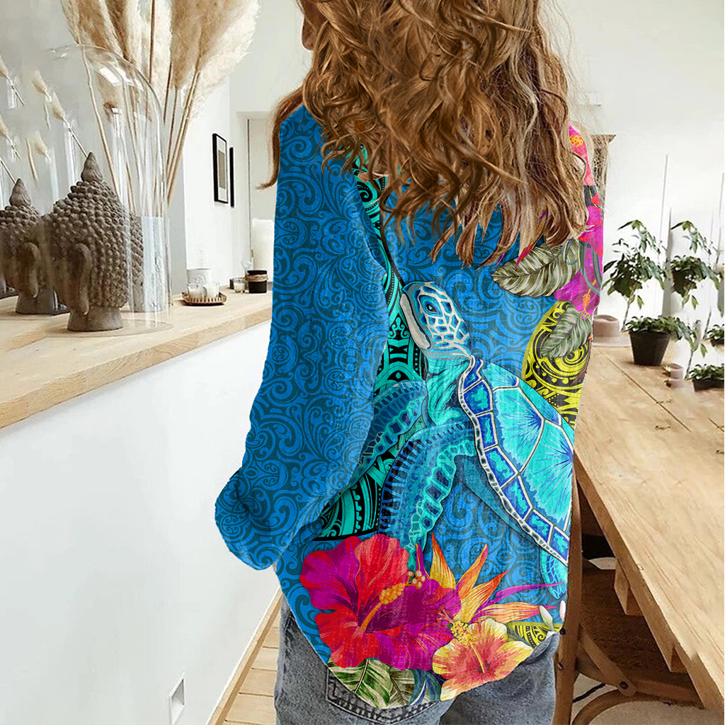 polynesian-women-casual-shirt-the-turtle-jung-flower-with-maori-pattern-ethnic-style