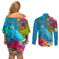 custom-polynesian-couples-matching-off-shoulder-short-dress-and-long-sleeve-button-shirts-the-turtle-jung-flower-with-maori-pattern-ethnic-style