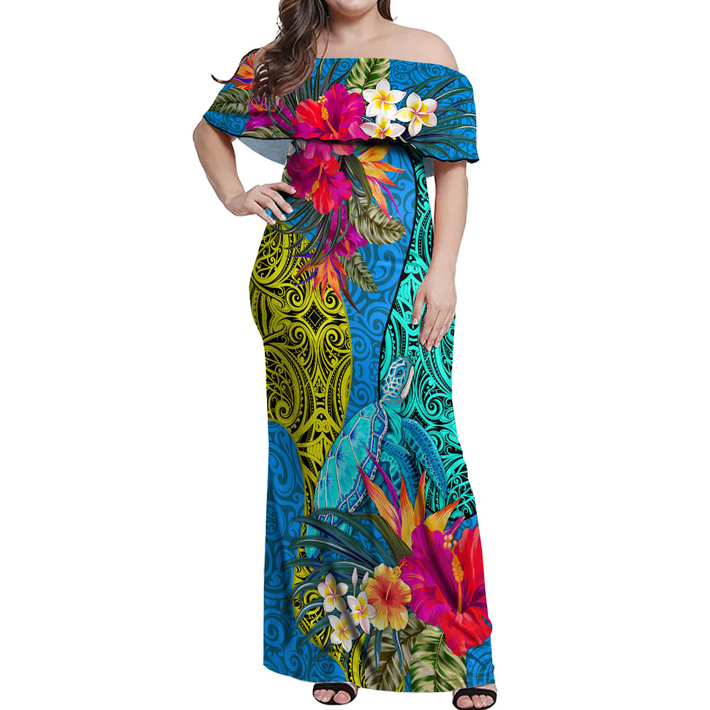 off shoulder ethnic dress Custom Polynesian Off Shoulder Maxi Dress The Turtle Jung Flower with