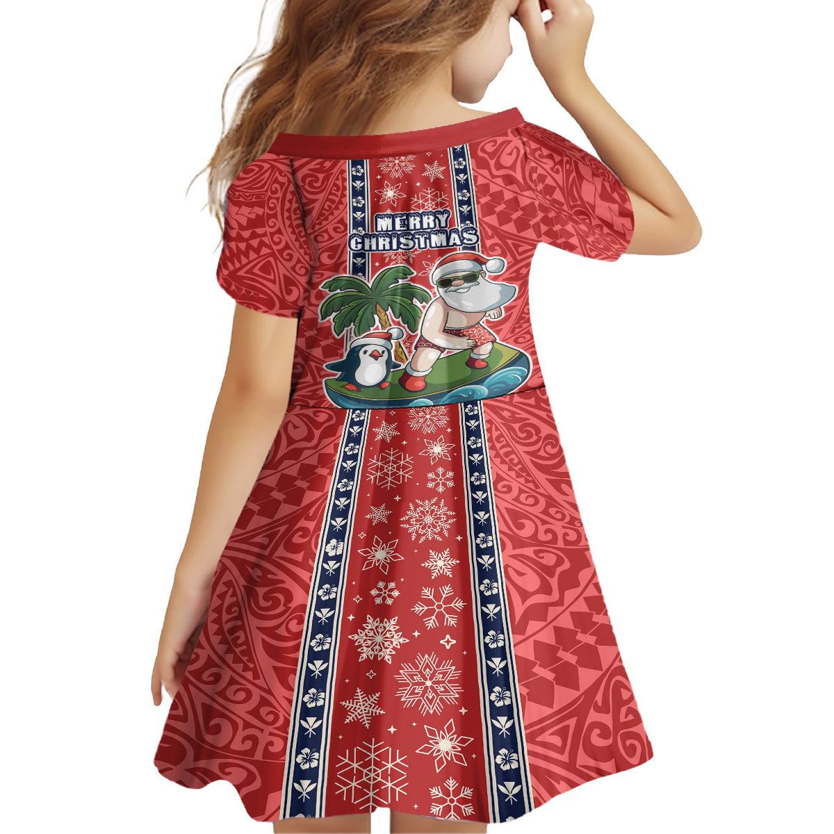 Hawaii Christmas Family Matching Off Shoulder Short Dress and Hawaiian