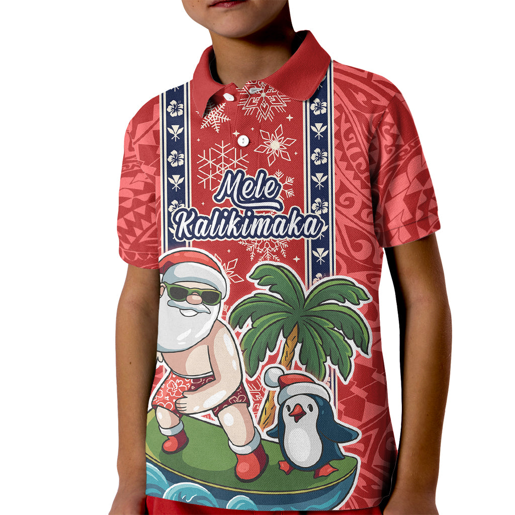 Hawaii Christmas Kid Polo Shirt The Santa Surfing Hawaii Xmas Style LT03 Kid Red - Polynesian Pride