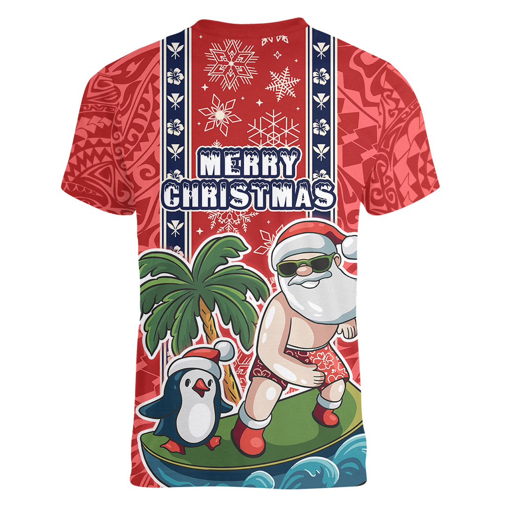 hawaii-christmas-women-v-neck-t-shirt-the-santa-surfing-hawaii-xmas-style