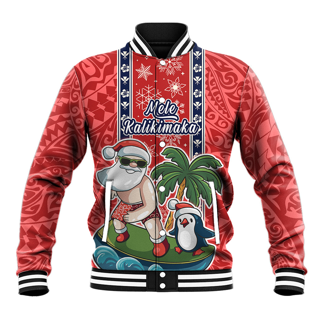 Custom Hawaii Christmas Baseball Jacket The Santa Surfing Hawaii Xmas Style LT03 Unisex Red - Polynesian Pride