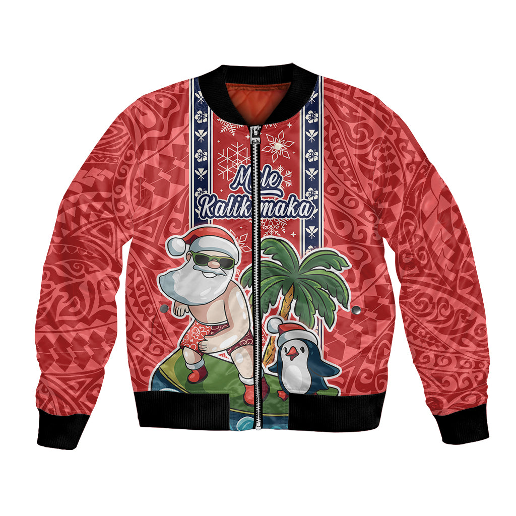 Custom Hawaii Christmas Bomber Jacket The Santa Surfing Hawaii Xmas Style LT03 Unisex Red - Polynesian Pride