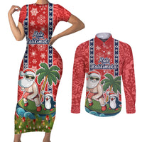 Custom Hawaii Christmas Couples Matching Short Sleeve Bodycon Dress and Long Sleeve Button Shirts The Santa Surfing Hawaii Xmas Style LT03 Red - Polynesian Pride