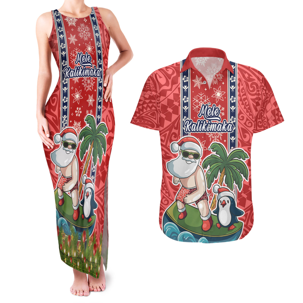 custom-hawaii-christmas-couples-matching-tank-maxi-dress-and-hawaiian-shirt-the-santa-surfing-hawaii-xmas-style