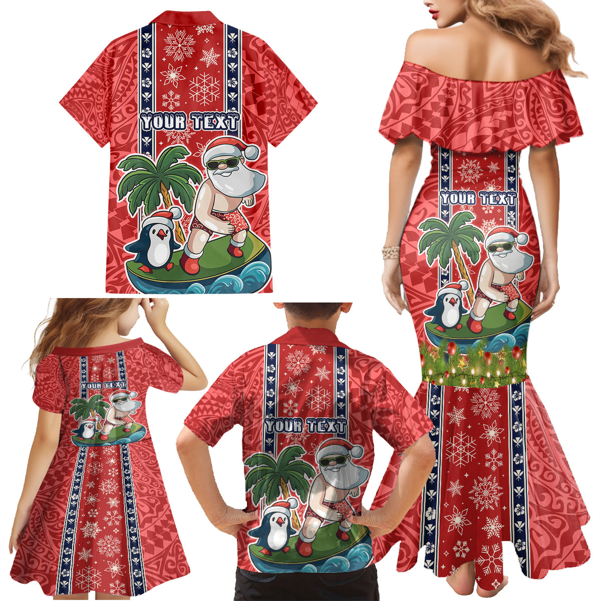 Custom Hawaii Christmas Family Matching Mermaid Dress and Hawaiian Shi - Polynesian Pride Custom Hawaii Christmas Family Matching Mermaid Dress and Hawaiian Shi - Polynesian Pride
