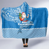 Hawaii Mele Kalikimaka Hooded Blanket Santa Riding The DolPhin Mix Kakau Pattern Blue Style LT03 - Polynesian Pride