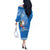 Hawaii Mele Kalikimaka Off The Shoulder Long Sleeve Dress Santa Riding The DolPhin Mix Kakau Pattern Blue Style LT03 - Polynesian Pride