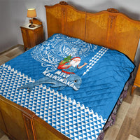 Hawaii Mele Kalikimaka Quilt Santa Riding The DolPhin Mix Kakau Pattern Blue Style LT03 - Polynesian Pride