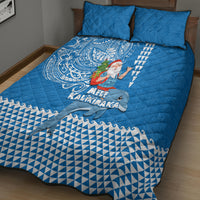 Hawaii Mele Kalikimaka Quilt Bed Set Santa Riding The DolPhin Mix Kakau Pattern Blue Style LT03 - Polynesian Pride