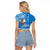 Hawaii Mele Kalikimaka Raglan Cropped T Shirt Santa Riding The DolPhin Mix Kakau Pattern Blue Style LT03 - Polynesian Pride