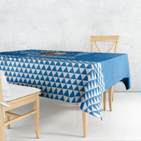 Hawaii Mele Kalikimaka Tablecloth Santa Riding The DolPhin Mix Kakau Pattern Blue Style LT03 - Polynesian Pride