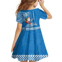 Custom Hawaii Mele Kalikimaka Family Matching Short Sleeve Bodycon Dress and Hawaiian Shirt Santa Riding The DolPhin Mix Kakau Pattern Blue Style LT03 - Polynesian Pride