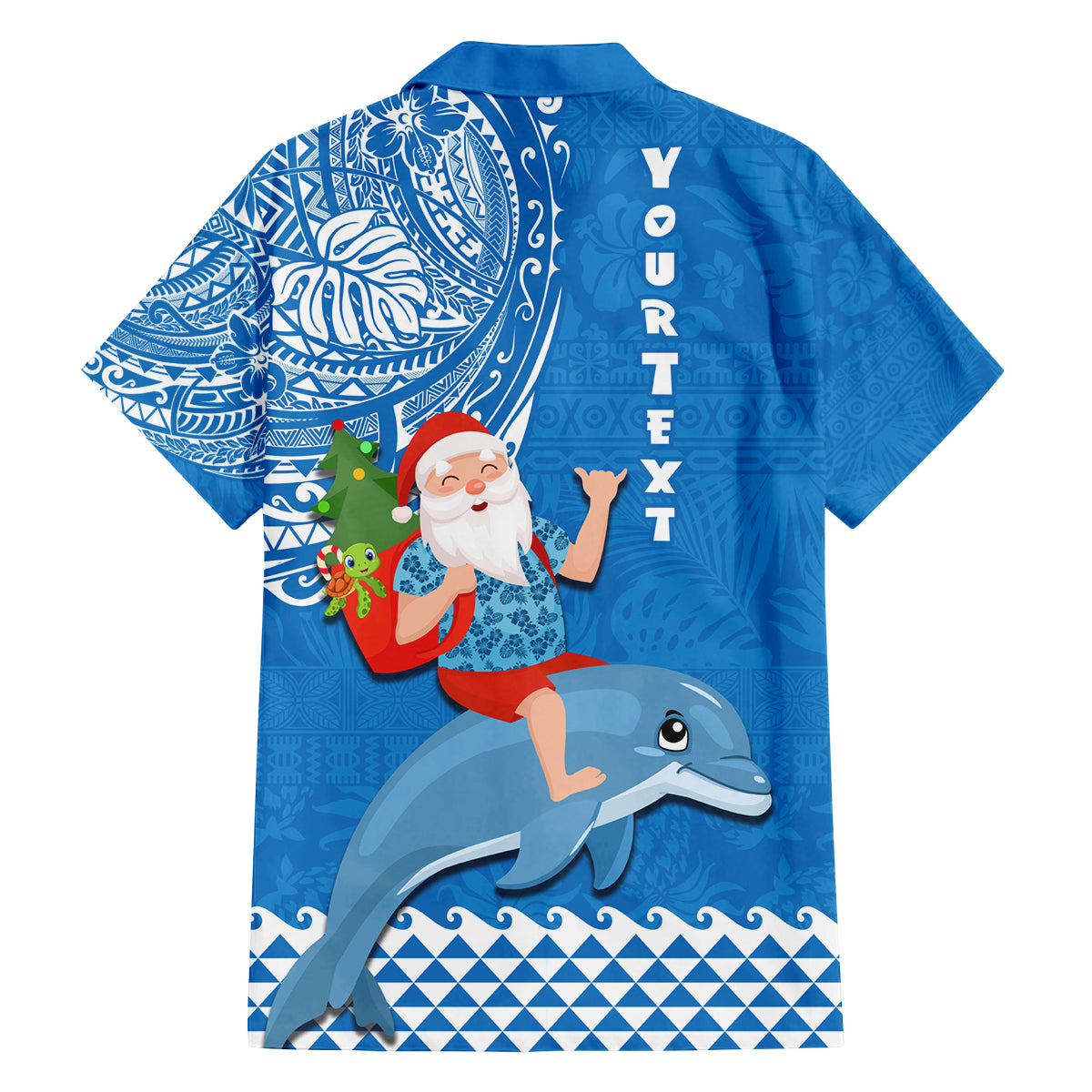 Custom Hawaii Mele Kalikimaka Family Matching Tank Maxi Dress and Hawaiian Shirt Santa Riding The DolPhin Mix Kakau Pattern Blue Style LT03 - Polynesian Pride