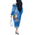 Custom Hawaii Mele Kalikimaka Off The Shoulder Long Sleeve Dress Santa Riding The DolPhin Mix Kakau Pattern Blue Style LT03 - Polynesian Pride