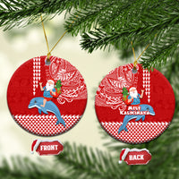 Hawaii Mele Kalikimaka Ceramic Ornament Santa Riding The DolPhin Mix Kakau Pattern Red Style LT03 Circle Red - Polynesian Pride