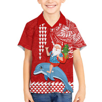 Hawaii Mele Kalikimaka Kid Hawaiian Shirt Santa Riding The DolPhin Mix Kakau Pattern Red Style LT03 Kid Red - Polynesian Pride