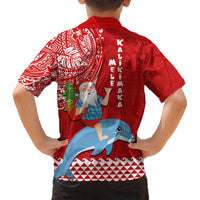 Hawaii Mele Kalikimaka Kid Hawaiian Shirt Santa Riding The DolPhin Mix Kakau Pattern Red Style LT03 - Polynesian Pride