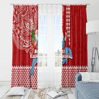 Hawaii Mele Kalikimaka Window Curtain Santa Riding The DolPhin Mix Kakau Pattern Red Style LT03 - Polynesian Pride