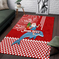 Custom Hawaii Mele Kalikimaka Area Rug Santa Riding The DolPhin Mix Kakau Pattern Red Style LT03 Red - Polynesian Pride