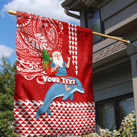 Custom Hawaii Mele Kalikimaka Garden Flag Santa Riding The DolPhin Mix Kakau Pattern Red Style LT03 - Polynesian Pride