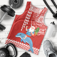 Custom Hawaii Mele Kalikimaka Men Tank Top Santa Riding The DolPhin Mix Kakau Pattern Red Style LT03 - Polynesian Pride