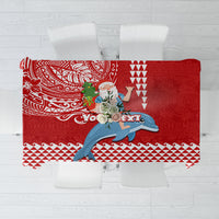 Custom Hawaii Mele Kalikimaka Tablecloth Santa Riding The DolPhin Mix Kakau Pattern Red Style LT03 Red - Polynesian Pride