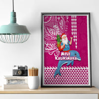 Hawaii Mele Kalikimaka Canvas Wall Art Santa Riding The DolPhin Mix Kakau Pattern Pink Style LT03 - Polynesian Pride