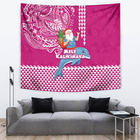 Hawaii Mele Kalikimaka Tapestry Santa Riding The DolPhin Mix Kakau Pattern Pink Style LT03 - Polynesian Pride