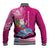 Custom Hawaii Mele Kalikimaka Baseball Jacket Santa Riding The DolPhin Mix Kakau Pattern Pink Style LT03 - Polynesian Pride