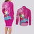 Custom Hawaii Mele Kalikimaka Couples Matching Long Sleeve Bodycon Dress and Long Sleeve Button Shirt Santa Riding The DolPhin Mix Kakau Pattern Pink Style LT03 - Polynesian Pride
