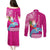 Custom Hawaii Mele Kalikimaka Couples Matching Puletasi Dress and Long Sleeve Button Shirt Santa Riding The DolPhin Mix Kakau Pattern Pink Style LT03 - Polynesian Pride
