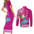 Custom Hawaii Mele Kalikimaka Couples Matching Short Sleeve Bodycon Dress and Long Sleeve Button Shirt Santa Riding The DolPhin Mix Kakau Pattern Pink Style LT03 - Polynesian Pride