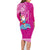 Custom Hawaii Mele Kalikimaka Family Matching Long Sleeve Bodycon Dress and Hawaiian Shirt Santa Riding The DolPhin Mix Kakau Pattern Pink Style LT03 - Polynesian Pride