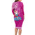 Custom Hawaii Mele Kalikimaka Long Sleeve Bodycon Dress Santa Riding The DolPhin Mix Kakau Pattern Pink Style LT03 - Polynesian Pride