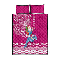 Custom Hawaii Mele Kalikimaka Quilt Bed Set Santa Riding The DolPhin Mix Kakau Pattern Pink Style LT03 Pink - Polynesian Pride
