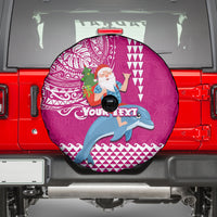 Custom Hawaii Mele Kalikimaka Spare Tire Cover Santa Riding The DolPhin Mix Kakau Pattern Pink Style LT03 - Polynesian Pride