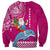 Custom Hawaii Mele Kalikimaka Sweatshirt Santa Riding The DolPhin Mix Kakau Pattern Pink Style LT03 - Polynesian Pride