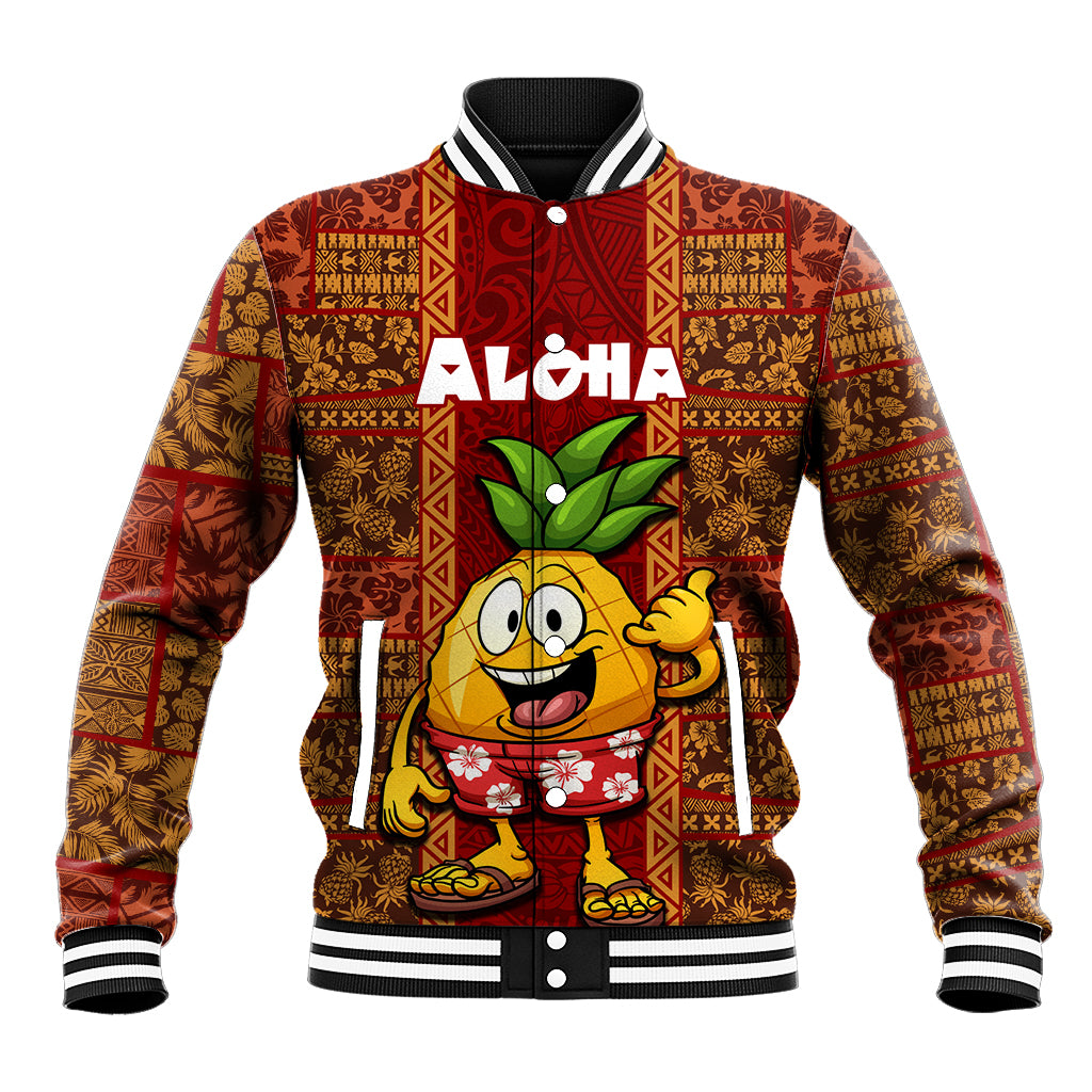 Hawaii Baseball Jacket Aloha Funny Pineapple Mix Kakau Hawaiian Tribal LT03 Unisex Red - Polynesian Pride