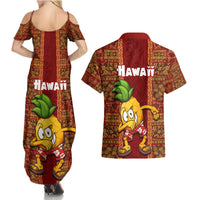 Hawaii Couples Matching Summer Maxi Dress and Hawaiian Shirt Aloha Funny Pineapple Mix Kakau Hawaiian Tribal LT03 - Polynesian Pride