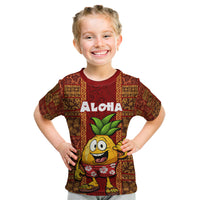 Hawaii Kid T Shirt Aloha Funny Pineapple Mix Kakau Hawaiian Tribal LT03 Red - Polynesian Pride