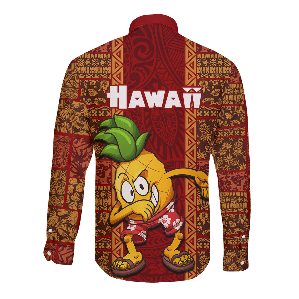 Hawaii Long Sleeve Button Shirt Aloha Funny Pineapple Mix Kakau Hawaiian Tribal LT03 - Polynesian Pride