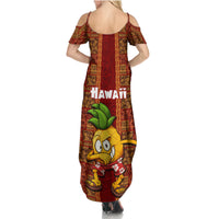 Hawaii Summer Maxi Dress Aloha Funny Pineapple Mix Kakau Hawaiian Tribal LT03 - Polynesian Pride