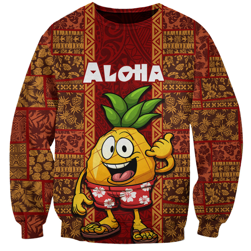 Hawaii Sweatshirt Aloha Funny Pineapple Mix Kakau Hawaiian Tribal LT03 Unisex Red - Polynesian Pride
