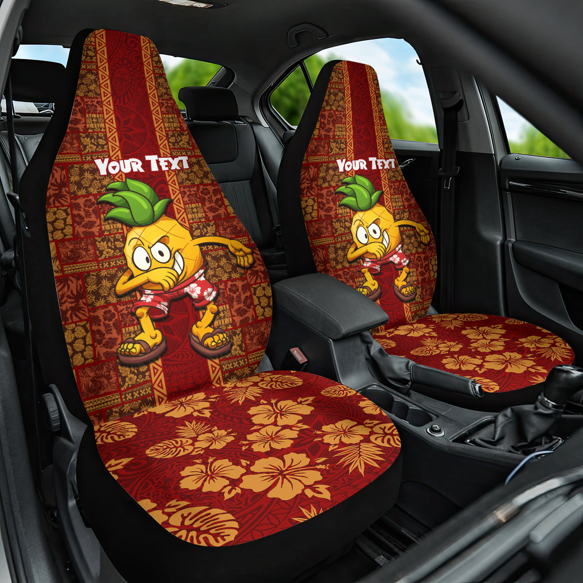 Custom Hawaii Car Seat Cover Aloha Funny Pineapple Mix Kakau Hawaiian Tribal LT03 One Size Red - Polynesian Pride